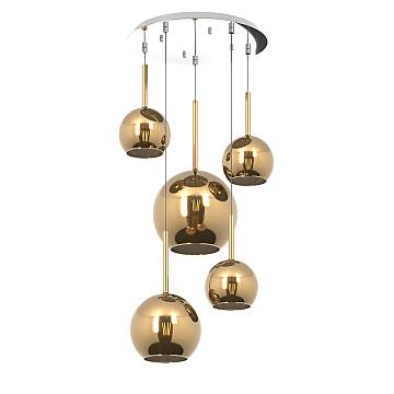 Lampadario Contemporaneo Future Metallo Cromo Vetro Mix Oro 5 Luci E27 Lampadario Contemporaneo Future Metallo Cromo Vetro Mix Oro 5 Luci E27