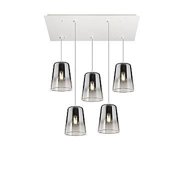 Sospensione Contemporanea Rett. Shaded Metallo Bianco Vetro Cromo 5 Luci E27 Sospensione Contemporanea Rett. Shaded Metallo Bianco Vetro Cromo 5 Luci E27
