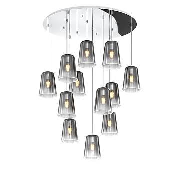 Sospensione Contemp. Rosone Tondo Shaded Metallo E Vetro Cromo 12 Luci E27 Sospensione Contemp. Rosone Tondo Shaded Metallo E Vetro Cromo 12 Luci E27
