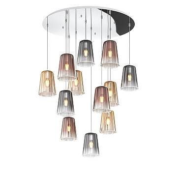 Sospensione Contemp. Rosone Tondo Shaded Metallo Cromo Vetro Multicolor 12 Luci Sospensione Contemp. Rosone Tondo Shaded Metallo Cromo Vetro Multicolor 12 Luci