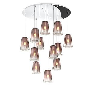 Sospensione Contemp. Rosone Tondo Shaded Metallo Cromo Vetro Rame 12 Luci E27 Sospensione Contemp. Rosone Tondo Shaded Metallo Cromo Vetro Rame 12 Luci E27