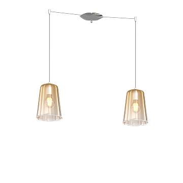 Sospensione Contemporanea Shaded Metallo Cromo Vetro Ambra 2 Luci E27 Sospensione Contemporanea Shaded Metallo Cromo Vetro Ambra 2 Luci E27