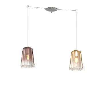 Sospensione Contemporanea Shaded Metallo Cromo Vetro Ambra E Rame 2 Luci E27 Sospensione Contemporanea Shaded Metallo Cromo Vetro Ambra E Rame 2 Luci E27