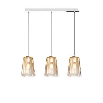 Sospensione Contemporanea Rett. Shaded Metallo Cromo Vetro Ambra 3 Luci E27 Sospensione Contemporanea Rett. Shaded Metallo Cromo Vetro Ambra 3 Luci E27
