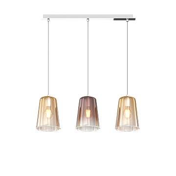 Sospensione Contemp. Rett. Shaded Metallo Cromo Vetro Ambra E Rame 3 Luci E27 Sospensione Contemp. Rett. Shaded Metallo Cromo Vetro Ambra E Rame 3 Luci E27