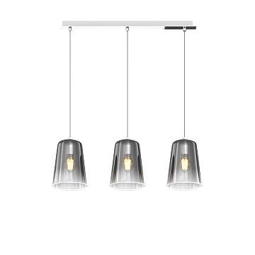 Sospensione Contemporanea Rett. Shaded Metallo E Vetro Cromo 3 Luci E27 Sospensione Contemporanea Rett. Shaded Metallo E Vetro Cromo 3 Luci E27