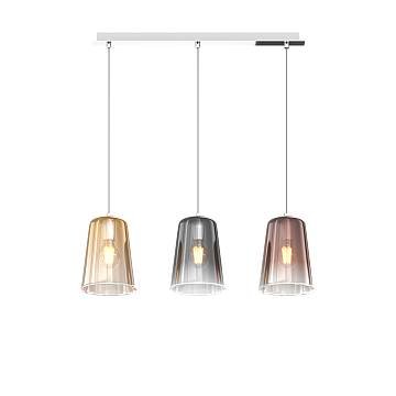 Sospensione Contemporanea Rett. Shaded Metallo Cromo Vetro Multicolor 3 Luci E27 Sospensione Contemporanea Rett. Shaded Metallo Cromo Vetro Multicolor 3 Luci E27