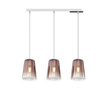 Sospensione Contemporanea Rett. Shaded Metallo Cromo Vetro Rame 3 Luci E27 Sospensione Contemporanea Rett. Shaded Metallo Cromo Vetro Rame 3 Luci E27