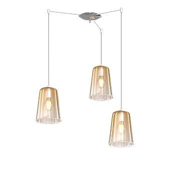 Sospensione Contemporanea Shaded Metallo Cromo Vetro Ambra 3 Luci E27 Sospensione Contemporanea Shaded Metallo Cromo Vetro Ambra 3 Luci E27