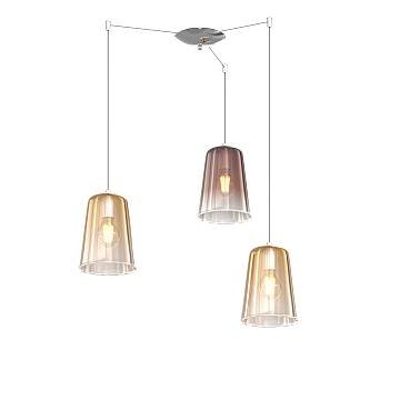 Sospensione Contemporanea Shaded Metallo Cromo Vetro Ambra E Rame 3 Luci E27 Sospensione Contemporanea Shaded Metallo Cromo Vetro Ambra E Rame 3 Luci E27