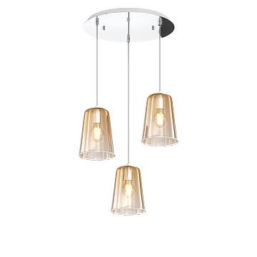 Sospensione Contemp. Rosone Tondo Shaded Metallo Cromo Vetro Ambra 3 Luci E27 Sospensione Contemp. Rosone Tondo Shaded Metallo Cromo Vetro Ambra 3 Luci E27