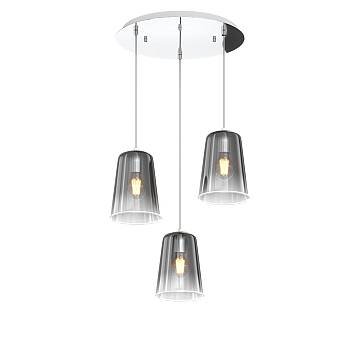 Sospensione Contemp. Rosone Tondo Shaded Metallo E Vetro Cromo 3 Luci E27 Sospensione Contemp. Rosone Tondo Shaded Metallo E Vetro Cromo 3 Luci E27