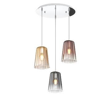 Sospensione Contemp. Rosone Tondo Shaded Metallo Cromo Vetro Multicolor 3 Luci Sospensione Contemp. Rosone Tondo Shaded Metallo Cromo Vetro Multicolor 3 Luci