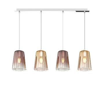 Sospensione Contemp. Rett. Shaded Metallo Cromo Vetro Ambra E Rame 4 Luci E27 Sospensione Contemp. Rett. Shaded Metallo Cromo Vetro Ambra E Rame 4 Luci E27