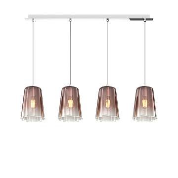 Sospensione Contemporanea Rett. Shaded Metallo Rame Vetro Cromo 4 Luci E27 Sospensione Contemporanea Rett. Shaded Metallo Rame Vetro Cromo 4 Luci E27