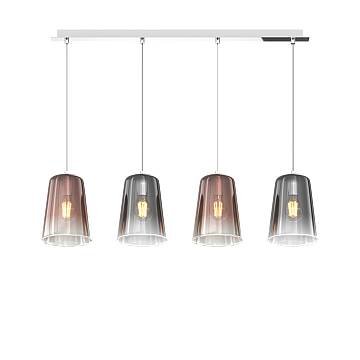 Sospensione Contemp. Rett. Shaded Metallo Cromo Vetro Rame E Cromo 4 Luci E27 Sospensione Contemp. Rett. Shaded Metallo Cromo Vetro Rame E Cromo 4 Luci E27