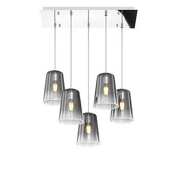 Sospensione Contemporanea Rett. Shaded Metallo E Vetro Cromo 5 Luci E27 Sospensione Contemporanea Rett. Shaded Metallo E Vetro Cromo 5 Luci E27