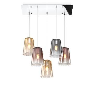 Sospensione Contemp. Rett. Shaded Metallo Cromo Vetro Multicolor 5 Luci E27 Sospensione Contemp. Rett. Shaded Metallo Cromo Vetro Multicolor 5 Luci E27