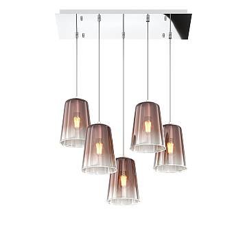 Sospensione Contemporanea Rett. Shaded Metallo Cromo Vetro Rame 5 Luci E27 Sospensione Contemporanea Rett. Shaded Metallo Cromo Vetro Rame 5 Luci E27