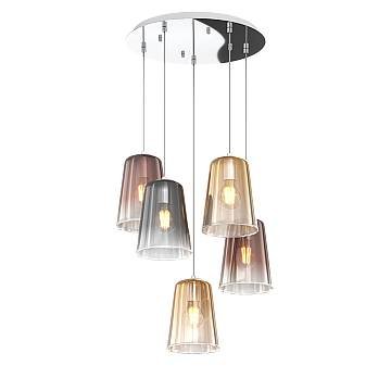 Sospensione Contemp. Rosone Tondo Shaded Metallo Cromo Vetro Multicolor 5 Luci Sospensione Contemp. Rosone Tondo Shaded Metallo Cromo Vetro Multicolor 5 Luci
