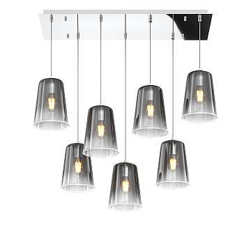 Sospensione Contemporanea Rett. Shaded Metallo Cromo E Cromo 7 Luci E27 Sospensione Contemporanea Rett. Shaded Metallo Cromo E Cromo 7 Luci E27