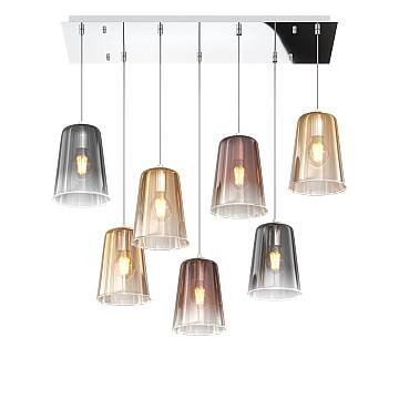 Sospensione Contemp. Rett. Shaded Metallo Cromo Vetro Multicolor 7 Luci E27 Sospensione Contemp. Rett. Shaded Metallo Cromo Vetro Multicolor 7 Luci E27