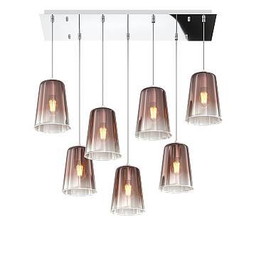 Sospensione Contemporanea Rett. Shaded Metallo Cromo Vetro Rame 7 Luci E27 Sospensione Contemporanea Rett. Shaded Metallo Cromo Vetro Rame 7 Luci E27
