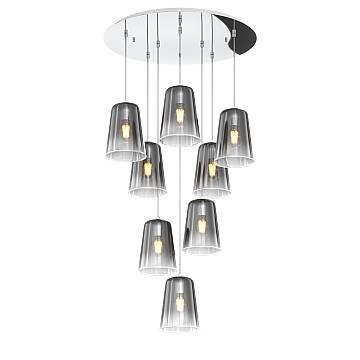 Sospensione Contemp. Rosone Tondo Shaded Metallo E Vetro Cromo 8 Luci E27 Sospensione Contemp. Rosone Tondo Shaded Metallo E Vetro Cromo 8 Luci E27