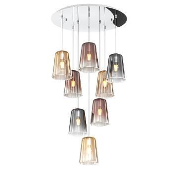 Sospensione Contemp. Rosone Tondo Shaded Metallo Cromo Vetro Multicolor 8 Luci Sospensione Contemp. Rosone Tondo Shaded Metallo Cromo Vetro Multicolor 8 Luci