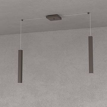 Sospensione Moderna Square Tube Metallo Marrone 2 Luci Gu10 Sospensione Moderna Square Tube Metallo Marrone 2 Luci Gu10