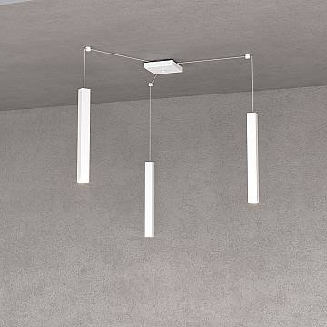Sospensione Moderna Square Tube Metallo Bianco 3 Luci Gu10 Sospensione Moderna Square Tube Metallo Bianco 3 Luci Gu10