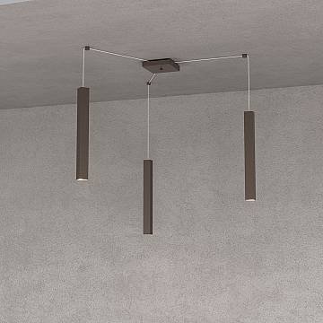 Sospensione Moderna Square Tube Metallo Marrone 3 Luci Gu10 Sospensione Moderna Square Tube Metallo Marrone 3 Luci Gu10