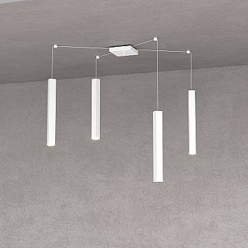 Sospensione Moderna Square Tube Metallo Bianco 4 Luci Gu10 Sospensione Moderna Square Tube Metallo Bianco 4 Luci Gu10