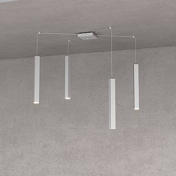 Sospensione Moderna Square Tube Metallo Grigio 4 Luci Gu10 Sospensione Moderna Square Tube Metallo Grigio 4 Luci Gu10