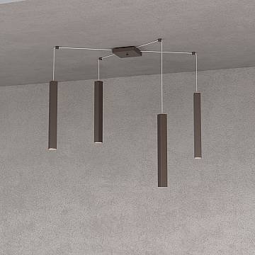 Sospensione Moderna Square Tube Metallo Marrone 4 Luci Gu10 Sospensione Moderna Square Tube Metallo Marrone 4 Luci Gu10
