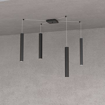 Sospensione Moderna Square Tube Metallo Nero 4 Luci Gu10 Sospensione Moderna Square Tube Metallo Nero 4 Luci Gu10