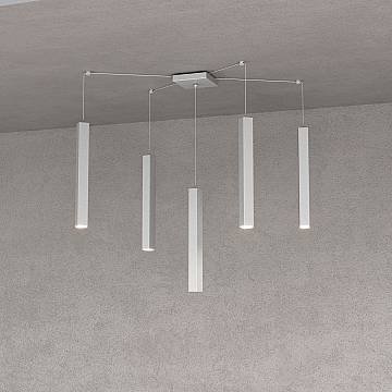 Sospensione Moderna Square Tube Metallo Grigio 5 Luci Gu10 Sospensione Moderna Square Tube Metallo Grigio 5 Luci Gu10
