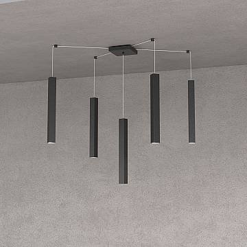 Sospensione Moderna Square Tube Metallo Nero 5 Luci Gu10 Sospensione Moderna Square Tube Metallo Nero 5 Luci Gu10