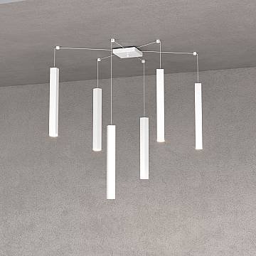 Sospensione Moderna Square Tube Metallo Bianco 6 Luci Gu10 Sospensione Moderna Square Tube Metallo Bianco 6 Luci Gu10