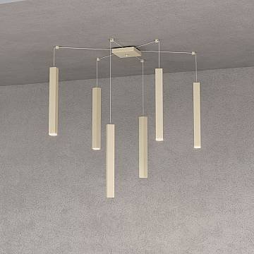 Sospensione Moderna Square Tube Metallo Sabbia 6 Luci Gu10 Sospensione Moderna Square Tube Metallo Sabbia 6 Luci Gu10