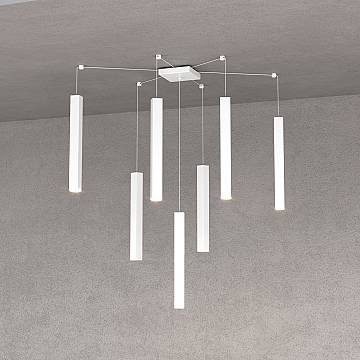 Sospensione Moderna Square Tube Metallo Bianco 7 Luci Gu10 Sospensione Moderna Square Tube Metallo Bianco 7 Luci Gu10