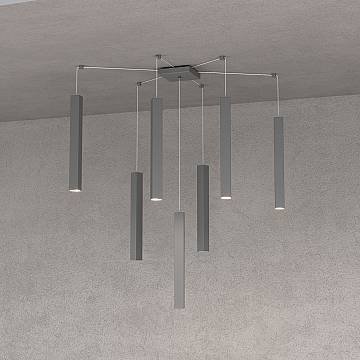 Sospensione Moderna Square Tube Metallo Antracite 7 Luci Gu10 Sospensione Moderna Square Tube Metallo Antracite 7 Luci Gu10