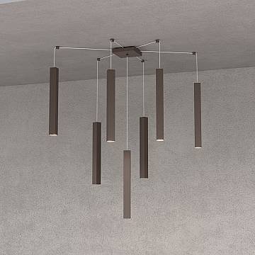 Sospensione Moderna Square Tube Metallo Marrone 7 Luci Gu10 Sospensione Moderna Square Tube Metallo Marrone 7 Luci Gu10