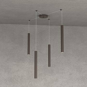 Sospensione Moderna Round Tube Metallo Marrone 4 Luci Gu10 Sospensione Moderna Round Tube Metallo Marrone 4 Luci Gu10