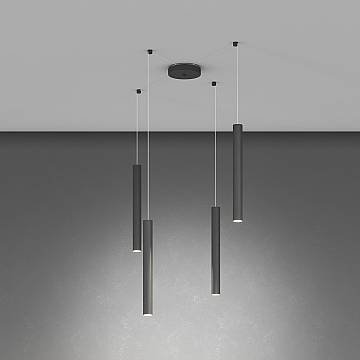 Sospensione Moderna Round Tube Metallo Nero 4 Luci Gu10 Sospensione Moderna Round Tube Metallo Nero 4 Luci Gu10