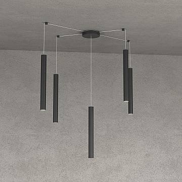 Sospensione Moderna Round Tube Metallo Nero 5 Luci Gu10 Sospensione Moderna Round Tube Metallo Nero 5 Luci Gu10