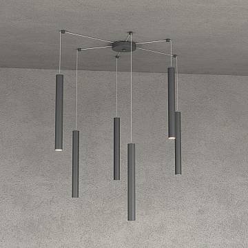 Sospensione Moderna Round Tube Metallo Antracite 6 Luci Gu10