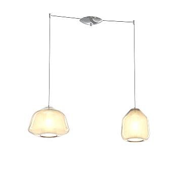 Sospensione Contemporanea Double Skin Metallo Cromo Vetro A-B Ambra 2 Luci E27