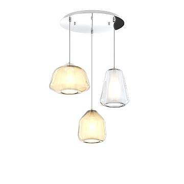 Sospensione Contemp Tonda Double Skin Metallo Cromo Vetro Mix Trasp Ambra 3 Luci