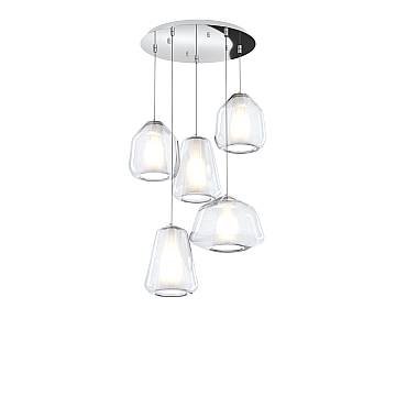 Sospensione Contemp Tonda Double Skin Metallo Cromo Vetro Mix Trasp 5 Luci E27